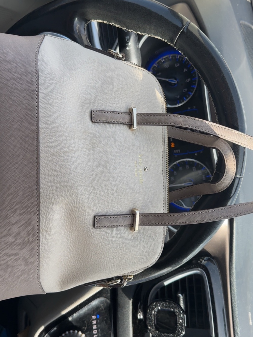 kate spade Taupe & Cream Saffiano Dome Satchel